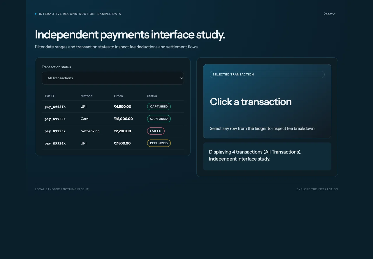 Payments Dashboard - interactive reconstruction preview